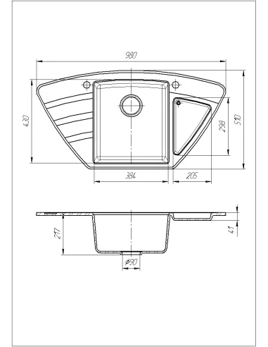 Мойка кухонная каменная угловая Romzha Jorum 98B Maro 801, 980х510х217 мм - 5