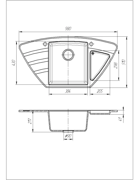 Мойка кухонная каменная угловая Romzha Jorum 98B Maro 801, 980х510х217 мм - 5