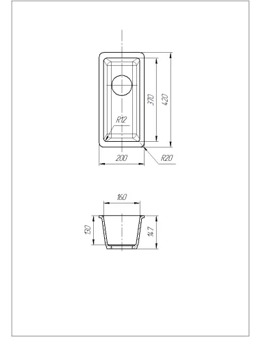 Мойка кухонная каменная прямоугольная Romzha Mira U-160 Maro 801, 200x420x217 мм - 4