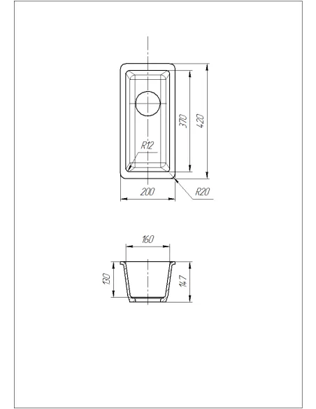 Мойка кухонная каменная прямоугольная Romzha Mira U-160 Antracit 901, 200x420x217 мм - 4