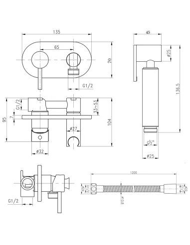 Набір для душу гігієнічного Q-Tap Inspai - Varius V00440501 CRM - 2