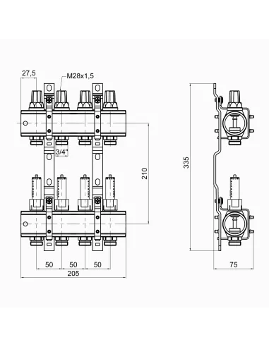 Колектор із витратоміром Icma 1 4 виходи №K013 - 2
