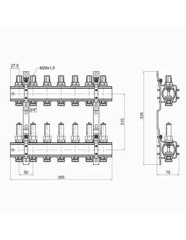 Коллектор с расходомером Icma 1 7 выходов №K013 - 2