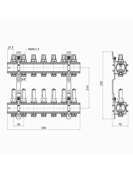 Коллектор с расходомером Icma 1 7 выходов №K013 - 2