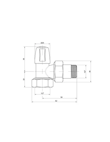 Кран радиаторный угловой Icma 1/2 без ручки №805 - 2