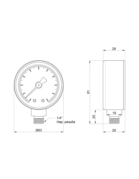Манометр Icma 1/4 0-10 бар нижнее подключение №244 - 2
