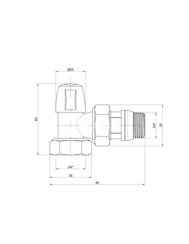 Кран радіаторний кутовий Icma 3/4 з антипротечкою без ручки №805+940 - 2