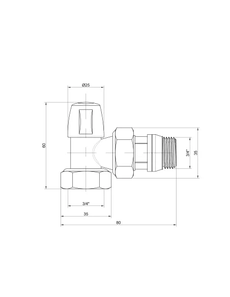 Кран радіаторний кутовий Icma 3/4 з антипротечкою без ручки №805+940 - 2