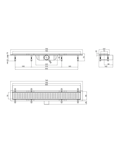 Трап лінійний Q-Tap Dry FF304 - 700MBLA з нержавіючої решіткою 700х73 - 2
