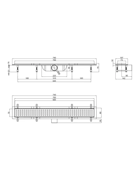 Трап лінійний Q-Tap Dry FF304 - 700MBLA з нержавіючої решіткою 700х73 - 2
