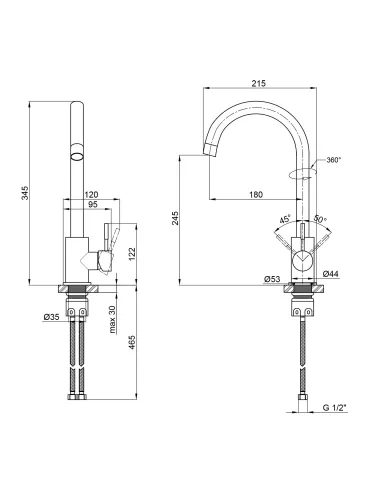 Змішувач для кухні з нержавіючої сталі Lidz CRM 12 32 015F-8 на гайці - 2