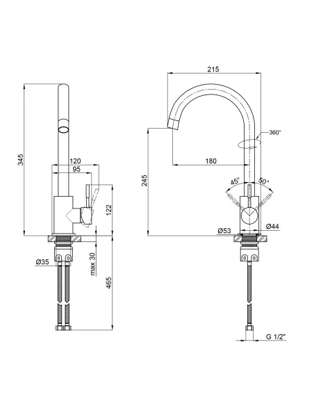 Змішувач для кухні з нержавіючої сталі Lidz CRM 12 32 015F-8 на гайці - 2