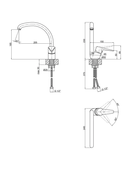 Смеситель для кухни Lidz CRM 14 34 008F-3, на гайке - 2