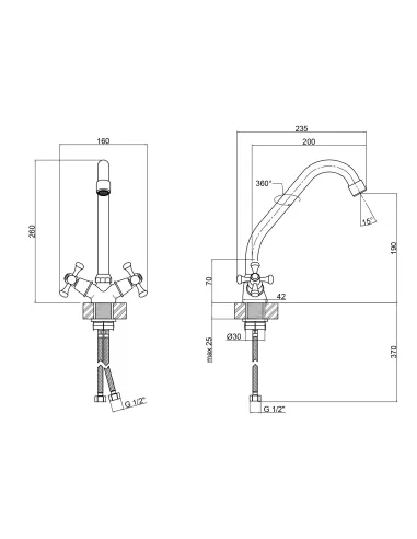 Смеситель для кухни двухвентильный Lidz CRM 30 21 271 01 на гайке - 2