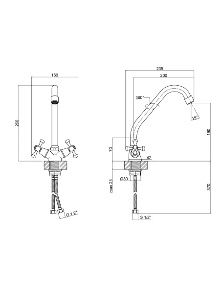 Смеситель для кухни двухвентильный Lidz CRM 30 21 271 01 на гайке - 2
