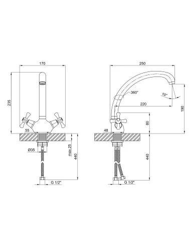 Змішувач для кухні Lidz CRM 30 21 271 03 на гайці - 2