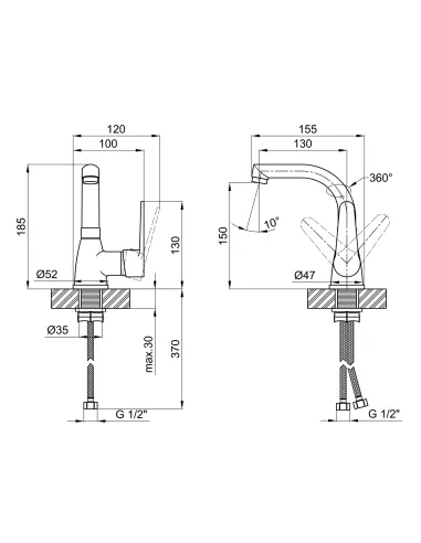 Змішувач для кухні Lidz CRM 14 34 014 05 на гайці - 2