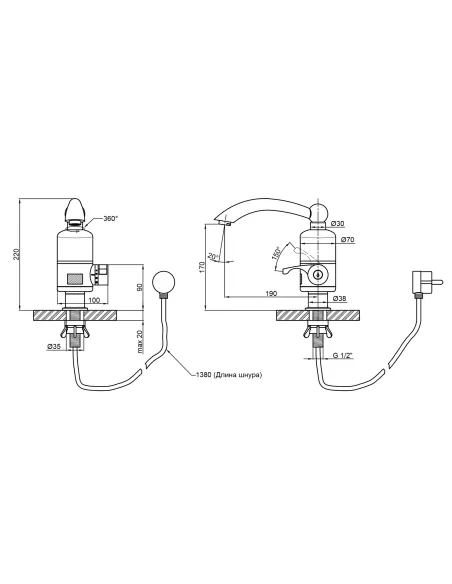 Кран для кухни проточный Lidz WHI 0057, на гайке - 2