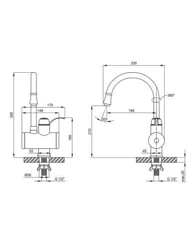Кран для кухни проточный Lidz WCR 0058, на гайке - 2