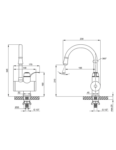 Кран для кухни проточный Lidz WCR 0058, на гайке - 2
