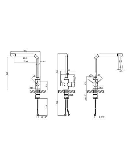  Змішувач для кухні з фільтром Lidz NKS 12 32 020F-13 на гайці - 2