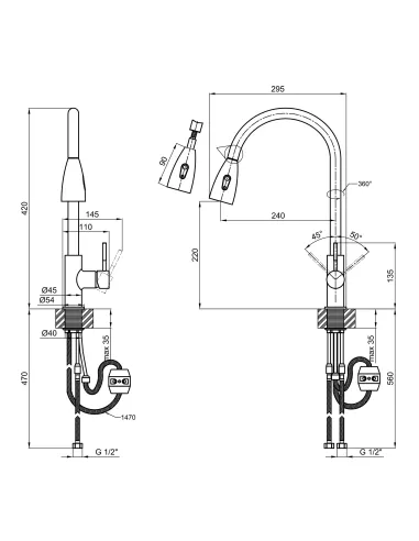 Змішувач для кухні з висувним виливом Lidz NKS 12 32 015FL-8 на гайці - 2