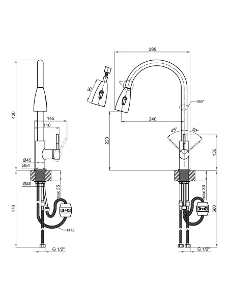 Змішувач для кухні з висувним виливом Lidz NKS 12 32 015FL-8 на гайці - 2