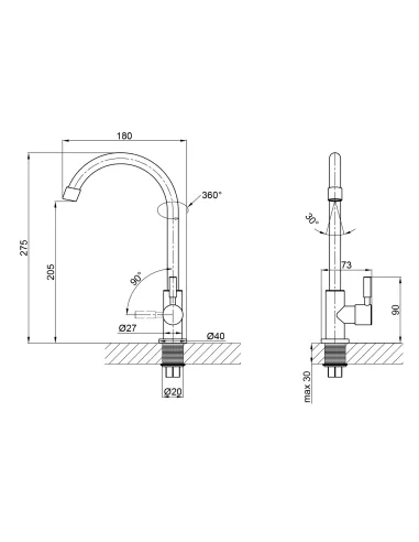 Кран на одну воду для кухни Lidz NKS 12 32 015SF-8, на гайке - 2
