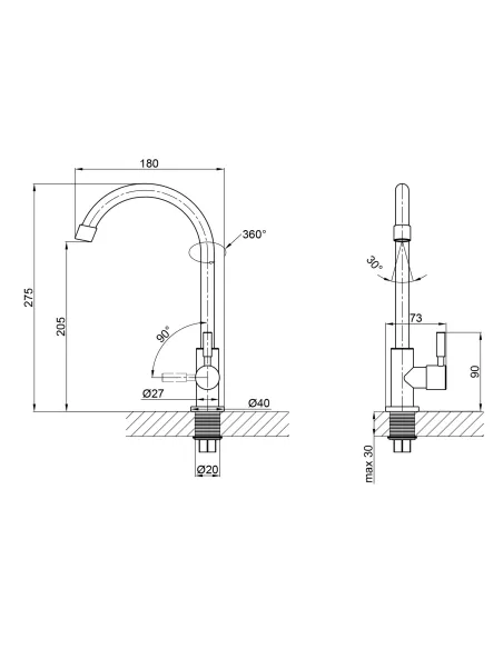 Кран на одну воду для кухни Lidz NKS 12 32 015SF-8, на гайке - 2