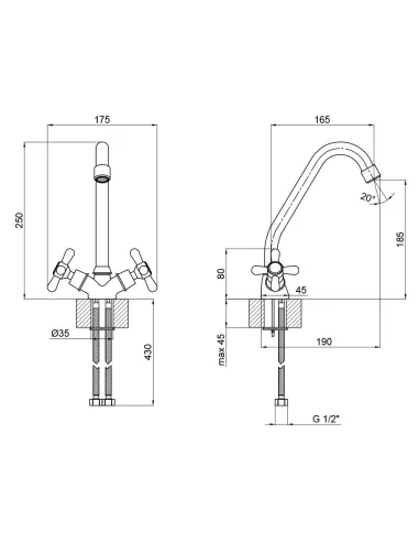 Смеситель для кухни Lidz CRM Dominox 15 272-1 шпилька - 2