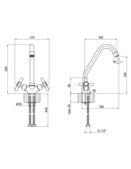 Смеситель для кухни Lidz CRM Dominox 15 272-1 шпилька - 2