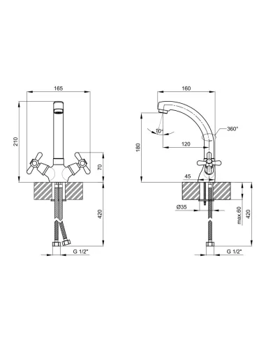 Смеситель для кухни Lidz CRM Dominox 15 272-2 шпилька - 2