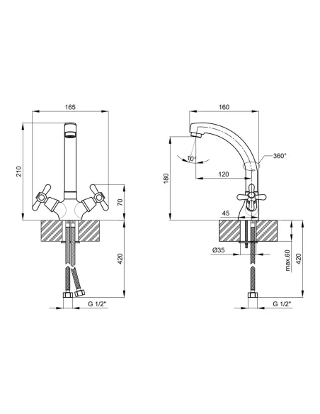 Смеситель для кухни Lidz CRM Dominox 15 272-2 шпилька - 2