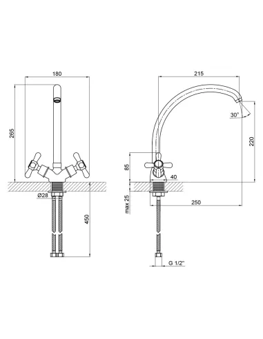 Смеситель для кухни Lidz CRM Dominox 15 272F-3 на гайке - 2