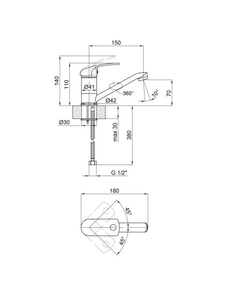 Смеситель для кухни Lidz CRM Mars 81 002M, шпилька - 2