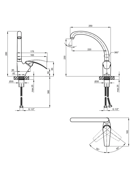 Змішувач для кухні Lidz CRM Mars 81 007F-3 на гайці. - 2