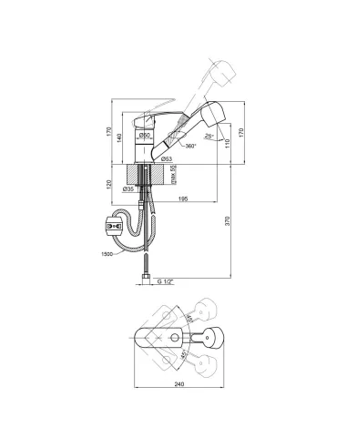  Змішувач для кухні з висувним виливом Lidz CRM Mars 81 011 на гайці - 2