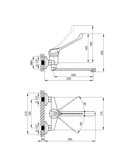 Змішувач для кухні Lidz CRM Watt 83009, настінний - 2