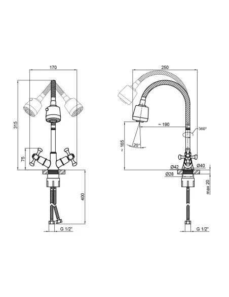 Смеситель для кухни с рефлекторным изливом Lidz CRM 75 21 271F-4 на гайке  - 2