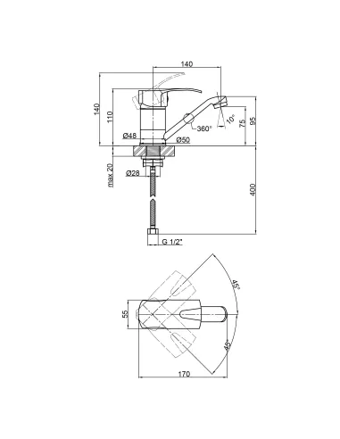 Змішувач для кухні Lidz CRM 41 86 003M на гайці. - 2