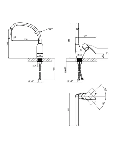 Змішувач для кухні Lidz CRM 20 4901103, на гайці - 2