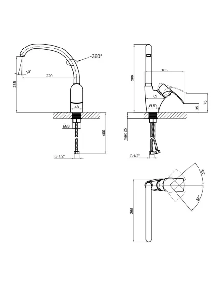 Змішувач для кухні Lidz CRM 20 4901103, на гайці - 2