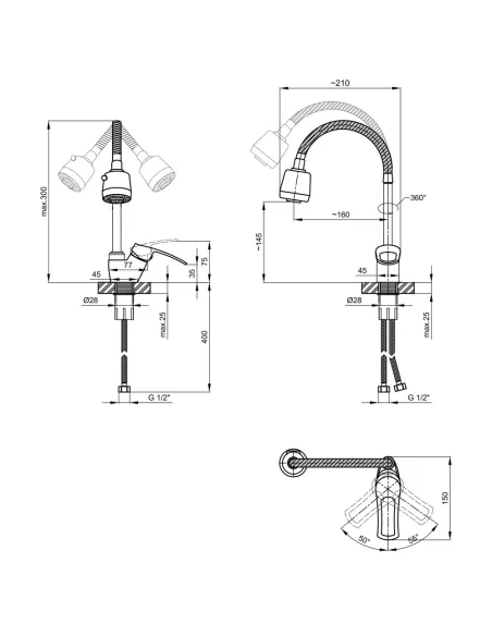 Смеситель для кухни с рефлекторним изливом Lidz CRM 22 40 008 04 на гайке - 2