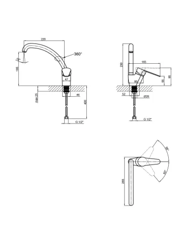 Змішувач для кухні Lidz BLA 14 43 008F-3, чорний, на гайці - 2