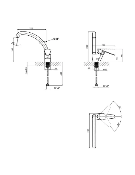 Змішувач для кухні Lidz BLA 14 43 008F-3, чорний, на гайці - 2