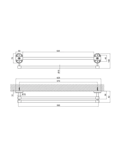 Полотенцедержатель Lidz CRM 114.01.02, 2 планки, 60 см - 2