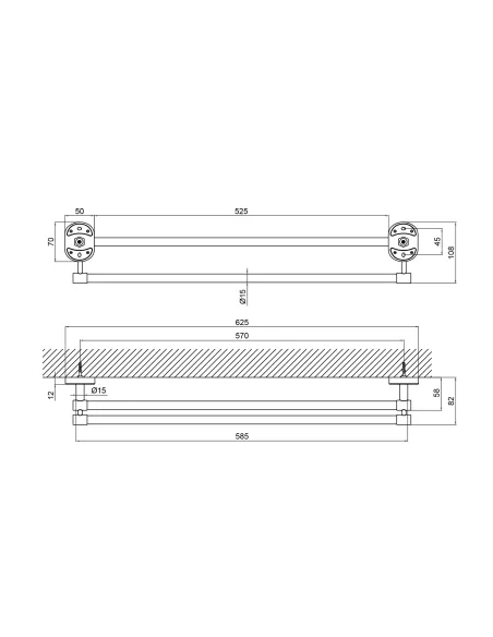 Полотенцедержатель Lidz CRM 114.01.02, 2 планки, 60 см - 2