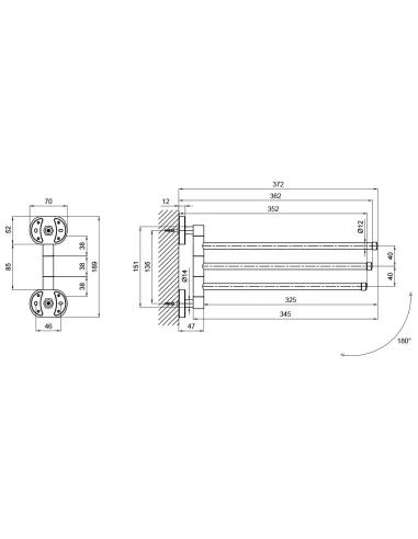Рушникотримач поворотний потрійний Lidz CRM 114.07.03 - 2