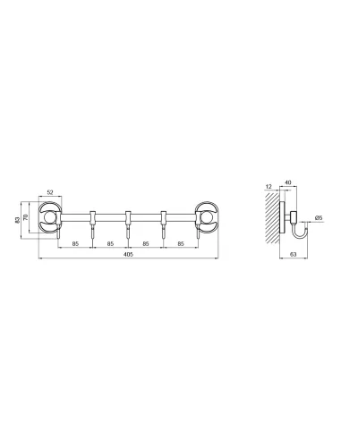 Крючок для полотенец Lidz CRM 114.08.05, планка, 5 крючков - 2