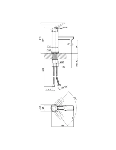 Змішувач для умивальника Lidz CRM 13 33 001F цинк, хром - 2